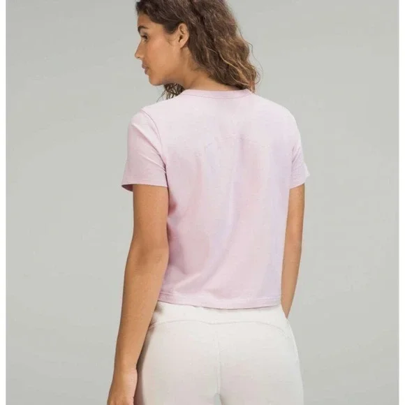 Lululemon Cotton TShirt Cropped Relaxed Fit Light Pink Women Size XS - Picture 3 of 8